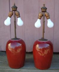 Antique Chinese OxBlood Glaze Storage Jar Pottery Lamps