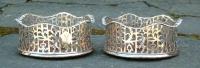 Antique Pair Sterling Silver Wine Coasters
