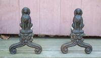 Antique late 19thc dog andirons cast iron