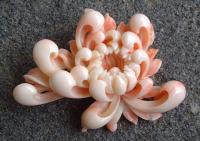 Japanese Coral Flower Brooch