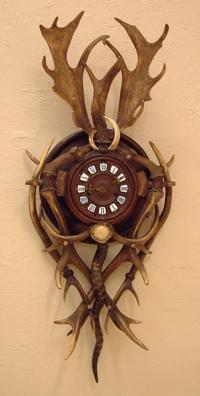 Antique Horn Antler Oak Wall Clock