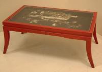 Antique Japanese coffee table with carved panel