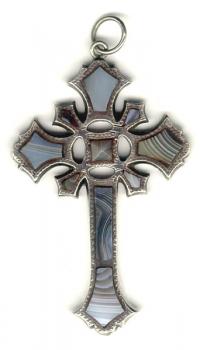Antique Scottish Blue gray agate silver cross