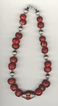 Antique Carnelian and silver beaded necklace from Tibet