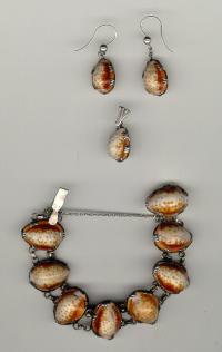 Victorian Sterling silver shell jewelry set c1900