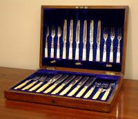 Two Antique Silver plated Ivorine Fork and Knife sets