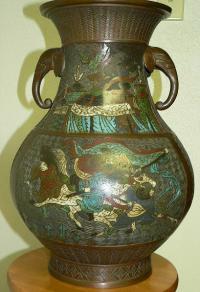 Chinese champleve bronze oriental vase