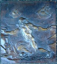 American A. Finta Bronze Sculpture plaque Dionysus Prometheus
