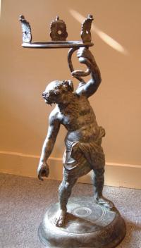 Hercules bronze figure lamp plant base c1900