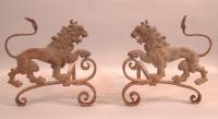 Antique pr Lion fireplace andirons c1900