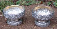 Antique Pair Tiffany repousse Sterling Silver Master Salts