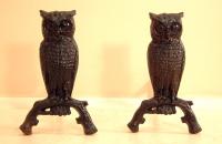 Victorian Cast Iron Owl fireplace andirons c1890