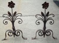 Antique hand made wrought iron fireplace andirons