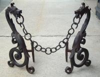 Antique Dragons with chains fire place andirons c1900