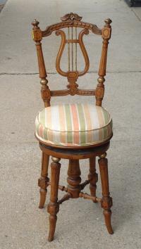 Antique French Victorian walnut adjustable piano stool c1880