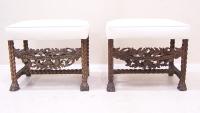 Walnut Italian carved 17th century window benches