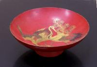 Japanese red lacquer wedding dish with cranes