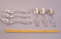 6 A W Wood coin silver table spoons