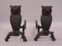 Victorian Cast Iron Owl fireplace andirons c1890