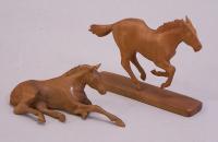 Pair hand carved wooden horse sculptures by M Brasher