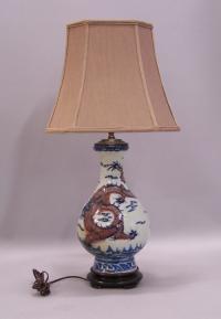 Chinese blue porcelain dragon lamp c1830