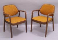Pair of Knoll teak bentwood upholstered arm Chairs  Park Ave NY