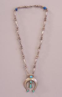 Vintage Native American silver turquoise squash blossom necklace