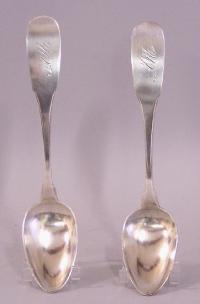 Pair of American coin silver serving spoons c 1830