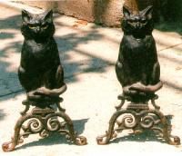 Victorian castiron cat andirons c1880