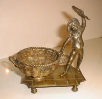 Brass Figure of a Fisherman fish and basket