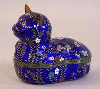 Rare Japanese cloisonne Ginbari covered Cat box Meiji