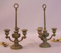 Pair of French bronze bouillottes lamps