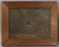 A Shrigley oil painting on canvas of a birds nest c1902