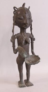 Female African cast brass figure of a woman Obo tribe of Northern Nigeria