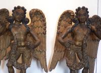 Pair of carved 18th century angels with elaborately carved wings