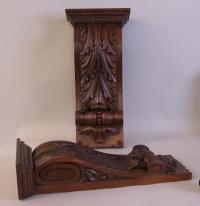 Pair of Victorian mahogany architectural wall brackets c1860