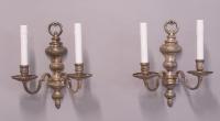 Pair of silver plated double arm wall sconces c1920