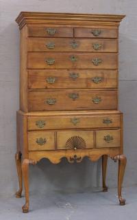 Period American country two piece flat top highboy