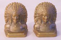 Pair antique bronze Indian Chief bookends c1880