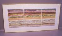 Coastal abstract Landscape triptych painting by Bob Green gouache