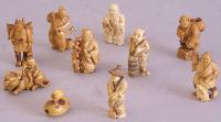 Ten Chinese carved ivory Netsuke