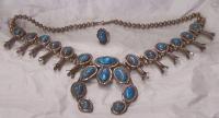 Native American squash blossom silver and turquoise necklace
