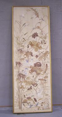 Chinese silk panel with birds and swans late 19thc