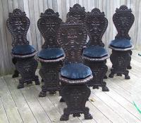 Set of six black forest solid wood back chairs c1880