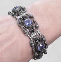 Peruzzi Florence silver and amethyst bracelet brooch and earrings
