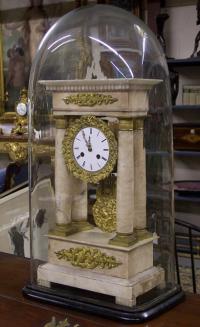 French Empire white marble column clock c1840