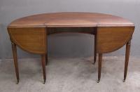 Mahogany demi lune writing desk with drop leaves c1940