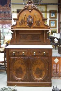 Victorian walnut marble top server with game bird c1865