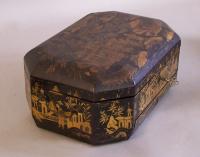 China Trade lacquer sewing box with mirror and ivory inserts c1800