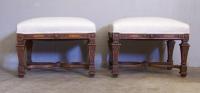 Pair continental carved walnut matching ottomans c1880